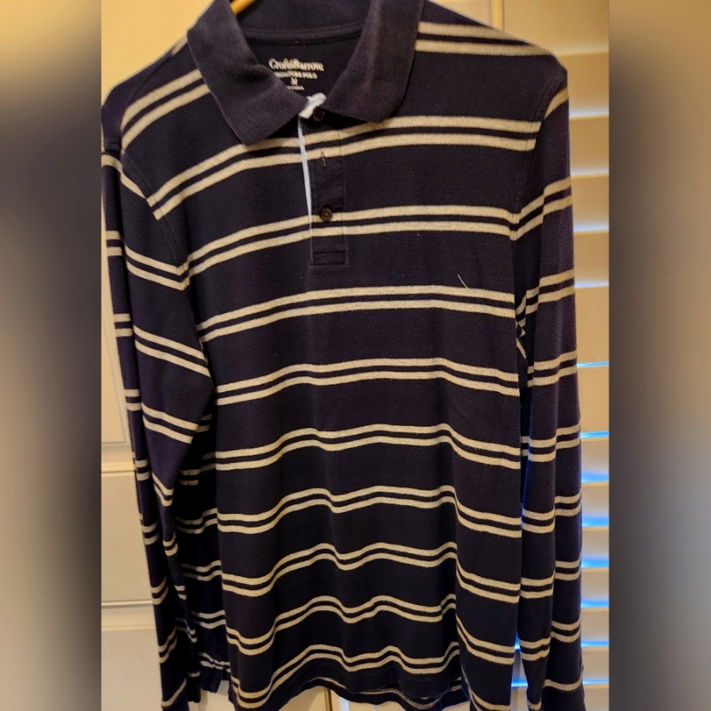 Croft & Barrow Signature Long Sleeve Button Polo Medium Navy & Grey